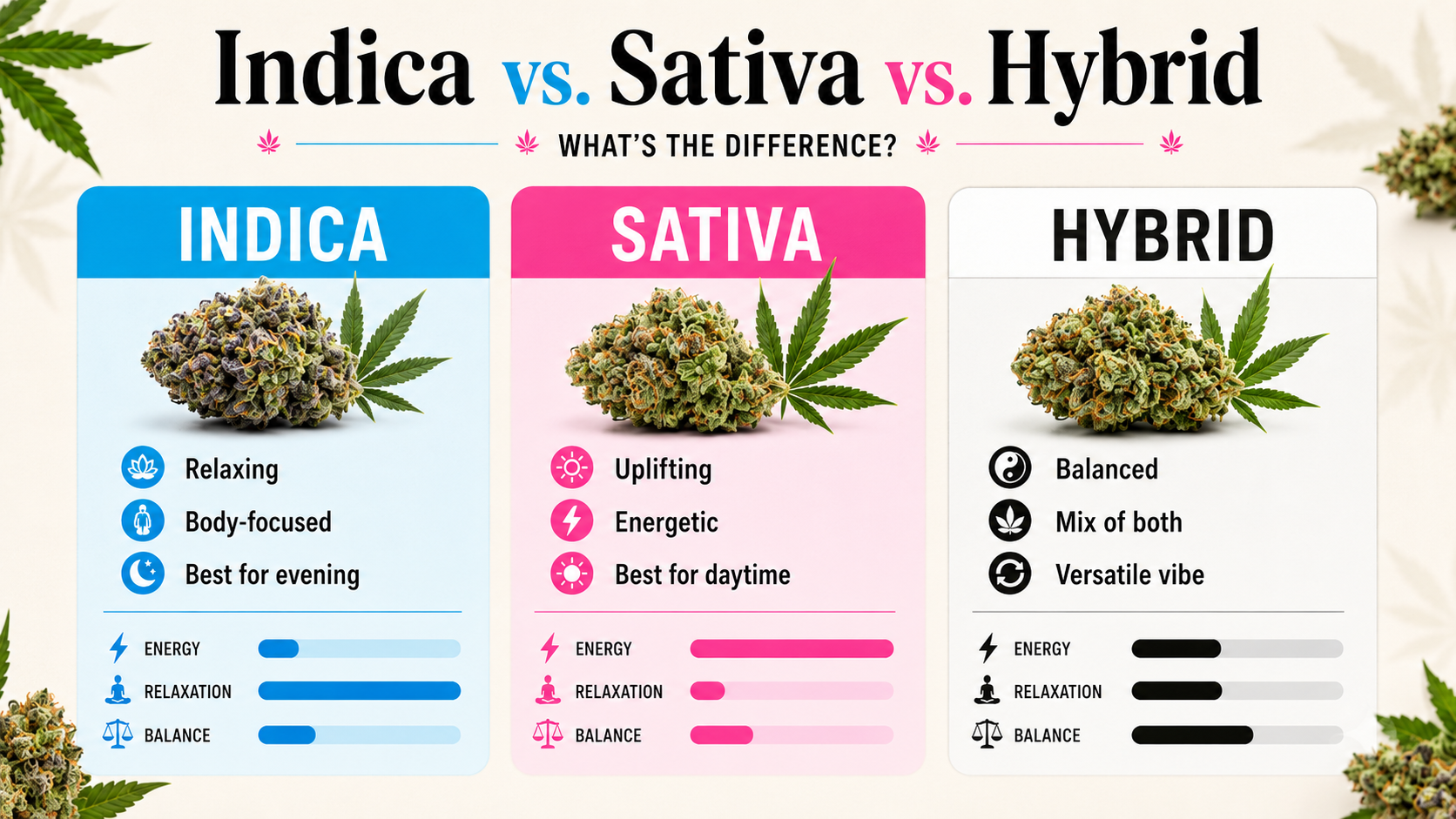 Indica vs. Sativa vs. Hybrid